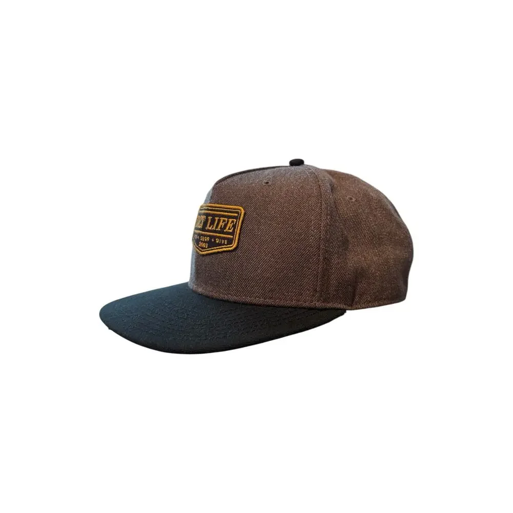 Salt Life Snapback Hat Brown Black Patch Cap Adjustable Fish Surf Dive 2003 Logo
